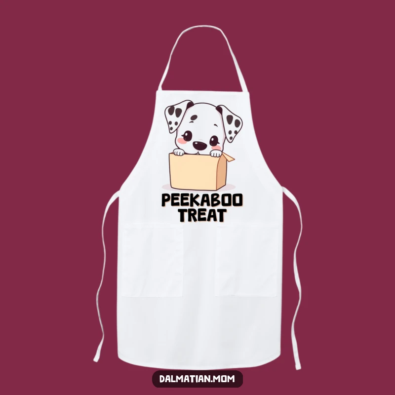 Funny Kawaii Dalmatian Peeking Box Apron: Cook with Canine Curiosity!