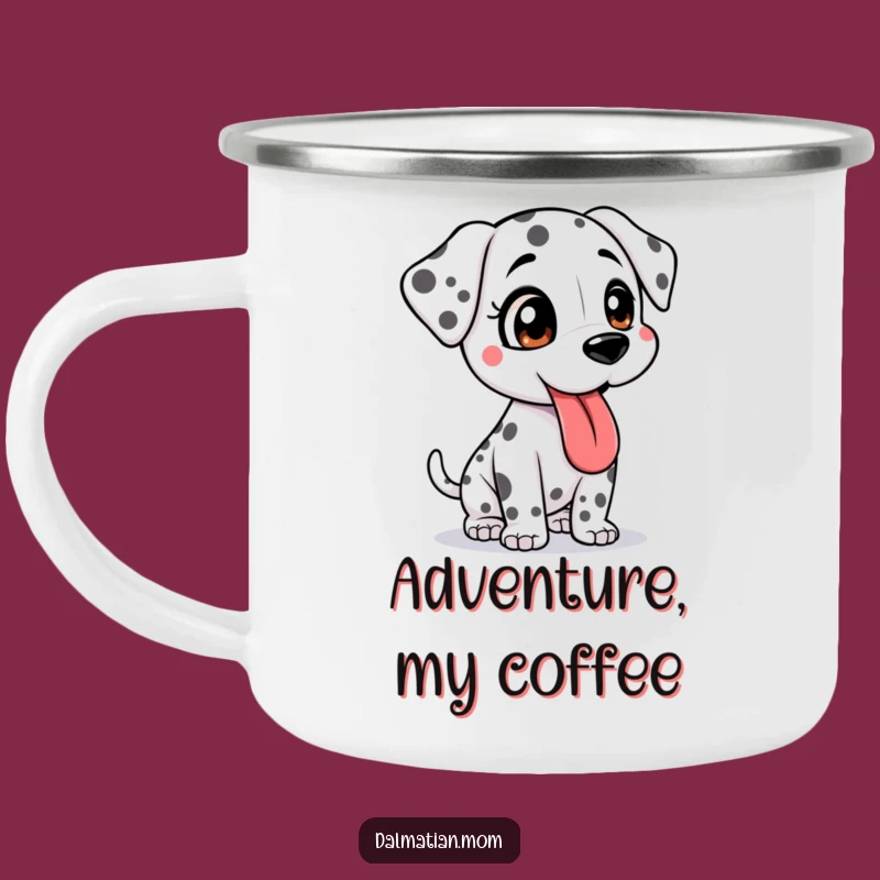 Funny Kawaii Dalmatian Adventure Camping Mug: Explore with Tongue Out!