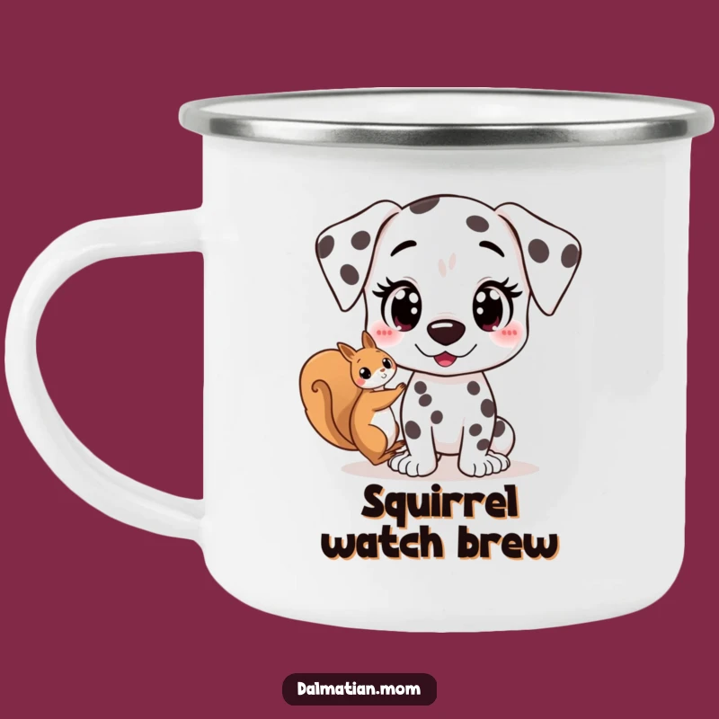 Funny Kawaii Dalmatian Squirrel Camping Mug: Adventure Fuel with Excitement