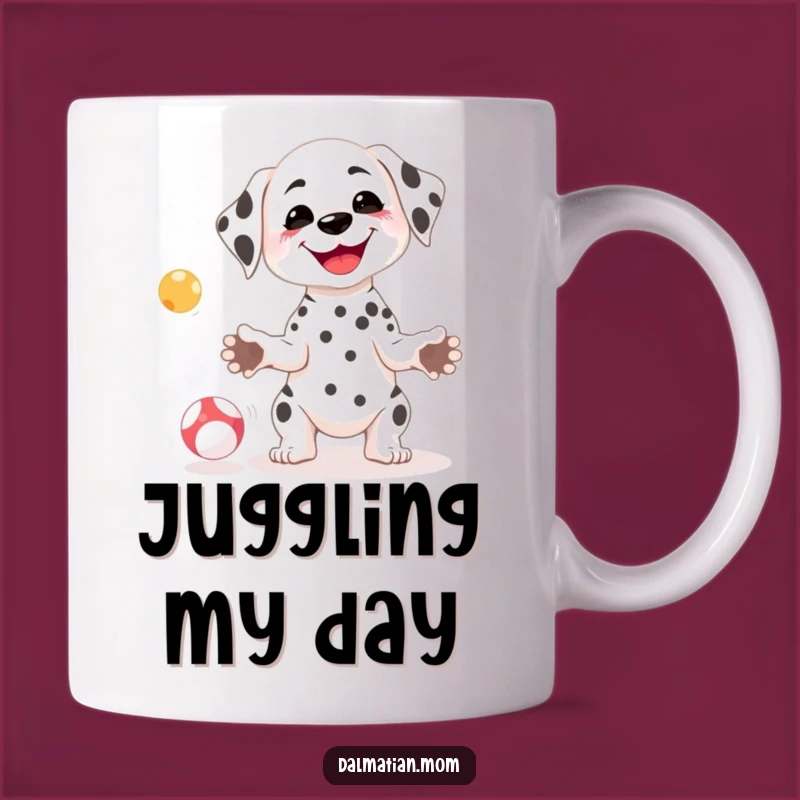 Funny Kawaii Dalmatian Juggling Mug - Goofy Dog Gift for Entertainers
