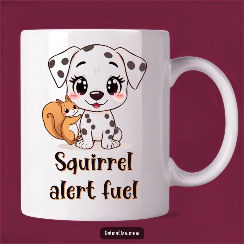 Funny Kawaii Dalmatian Squirrel Mug: Excited Dog Spotting Fun for Coffee Lovers