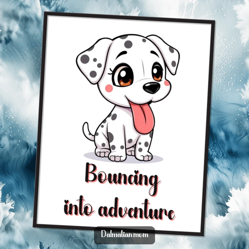 Funny Kawaii Dalmatian digital art print of a bouncy cute dog, tongue lolling, ready for instant download and display.