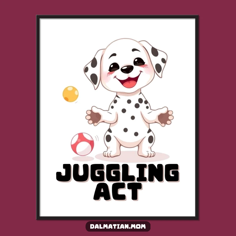 Funny Kawaii Dalmatian Juggling Poster - Goofy Wall Art for Dog Lovers