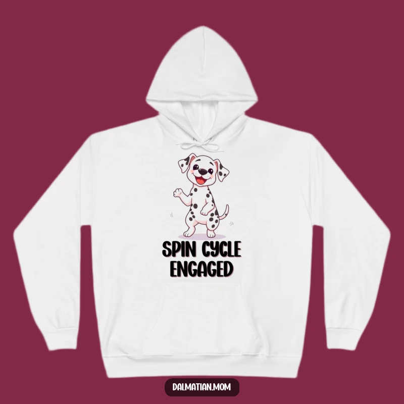 Cozy Funny Kawaii Dalmatian Spin Hoodie: Warmth for Your Twirling Spirit