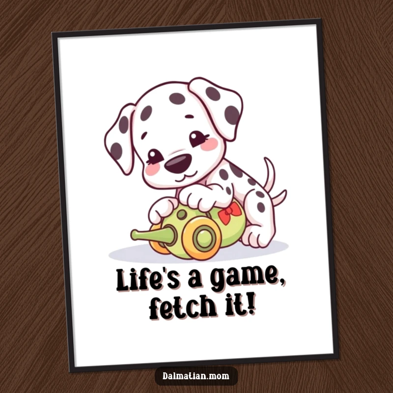 Funny Free Printable Dalmatian Wall Art: Kawaii dog playfully booping a toy, creating humorous home decor.