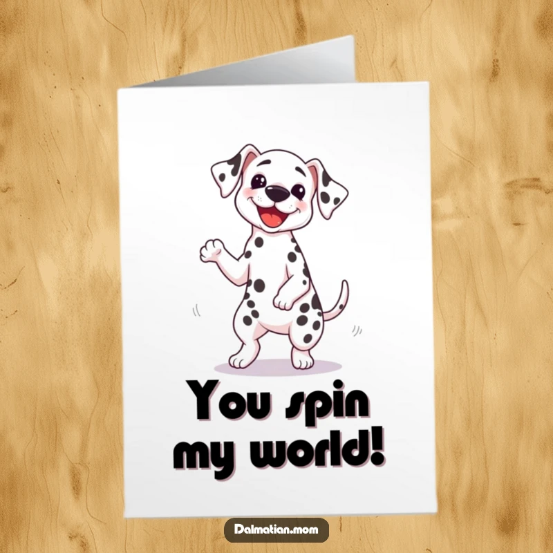 Funny Free Printable Congratulations Card: A Kawaii Dalmatian spinning joyfully with its tail a blur.