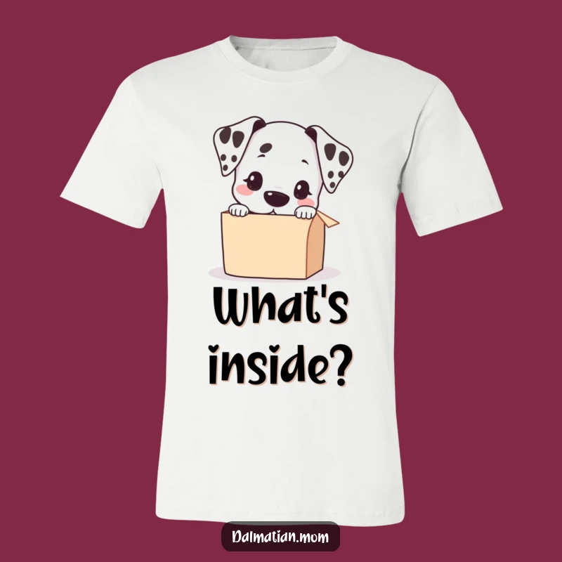 Funny Kawaii Dalmatian Peeking Box T-Shirt: Adorable Dog Humor Gift!